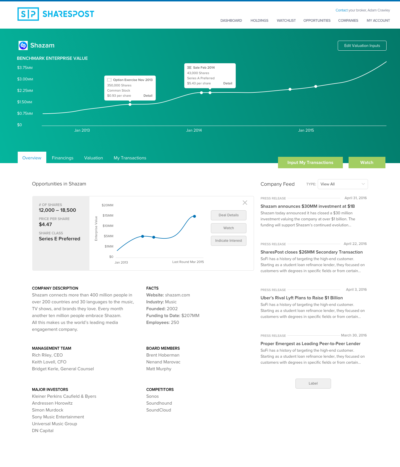The home page greets users with an up-to-date evaluation of their holdings. (1 of 3)