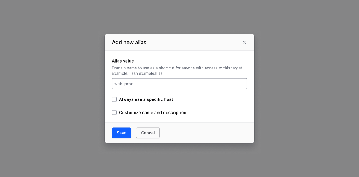 Admin creating an alias for a target
